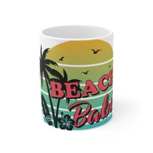 Beach Babe 11oz Coffee Mug –Sunset Palm Tree & Birds – Summer Gift - Picture 1 of 19