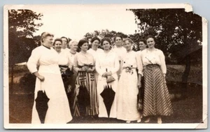 Women Group Portrait Umbrellas Striped Skirts c1920 Antique Original Photograph - Picture 1 of 2