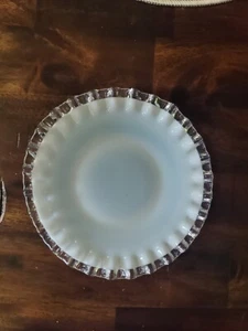 Vtg Fenton Small Silver Crest 6 5" White Frill Edge Ruffled Glass Plate Saucer - Picture 1 of 6