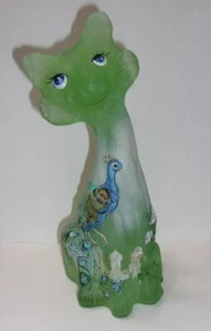 Fenton Glass Apple Green Satin Peacock Alley Cat Figurine Ltd Ed #36/49 Kibbe - Picture 1 of 9