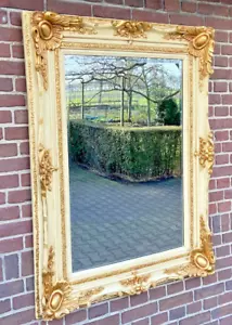 Elegant French Louis XVI Style Wall Mirror in Lacquer with Gold  Details - Picture 1 of 7