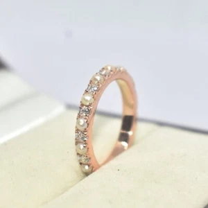 Anillo de eternidad completo de perlas 14k,18k alianza apilable de boda anillo de piedra de nacimiento de septiembre - Imagen 1 de 3