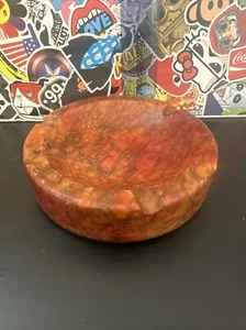 Vintage Red/orange Alabaster Ashtray 70’s/80’s Retro Home Bar Mancave Heavy - Picture 1 of 10