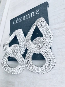 CEZANNE Glamorous Silver Tone Clear Sparkly Crystals NWT Statement Earrings - Picture 1 of 9