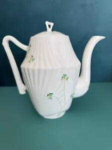 Belleek Shamrock Harp Handled 8" Tall Green Mark Coffee Tea Pot Price SLASHED!! - Picture 1 of 2