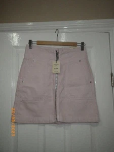 BNWT RIVER ISLAND PINK DENIM SILVER ZIP FRONT MINI SKIRT SZ 8 X LENGTH 16 £35 - Picture 1 of 5
