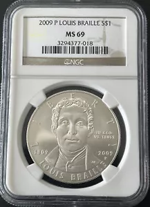 2009 P Louis Braille S$1 NGC MS 69 - Picture 1 of 2