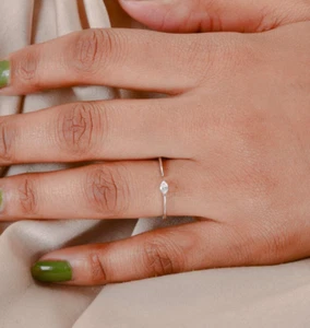 Real 0.11 Ct SI/H Marquise Cut Diamond Open Cuff 18k White Gold Stacking Ring - Picture 1 of 9