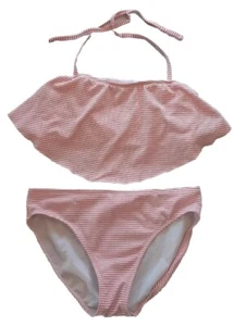 Cat & Jack XL 14/16 Halter Bandeau Tankini 2 Pc Neon Pink Striped Bathing Suit - Picture 1 of 8