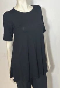 Camiseta túnica jersey viscosa ligera negra EILEEN FISHER Petite PS $138 NUEVA CON ETIQUETAS - Imagen 1 de 6