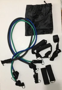 Widerstandsbänder Set 9 Stück 3 Bänder, Griffe, Fußgelenkschlaufen, Türanker, Tasche - Bild 1 von 1