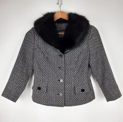 Scandi-girl твидовое пальто с воротником из искусственного меха, размер S. Черный белый. Mobwife Lux - Изображение 1 из 4