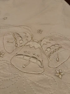 "Mantel bordado vintage de lino redondo oro blanco 30""" - Imagen 1 de 12