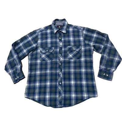 Camisa de Franela High Sierra Mervyn's De Colección Años 90 Hombres L Abotonada Verde Púrpura Cuadros 46" Foto 1 de 4