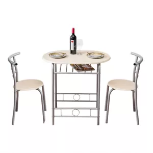 3 Piece Dining Table Set Metal Kitchen Breakfast Furniture with 2 Chairs - Picture 1 of 11