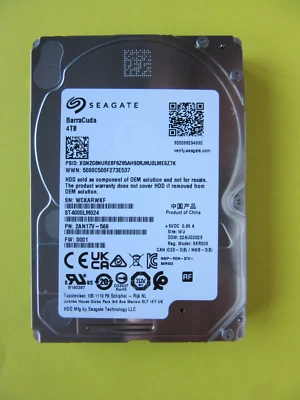 Seagate 4TB 14mm ST4000LM024 2AN17V-566 0001 2.5" HDD China WU Aug 2023 WCK - Image 1 of 4