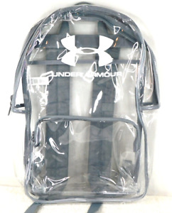 New Under Armour Unisex Clear & Gray Full Size Back Pack 2 Zip Compartment
