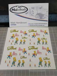 1/64 for hot wheels waterslide decals bart simpson el barto MADE IN THE USA! - Picture 1 of 1