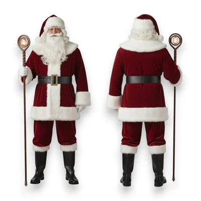 Deluxe Velvet Santa Claus Costume for Men – Embroidered Fur Trim Suit XS–5XL - Image 1 of 4