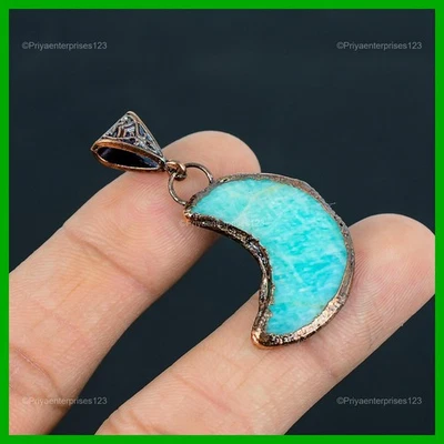 Joyería Colgante Amazonita Piedras Preciosas Cobre Étnico Electroformado y Luna Media Luna Foto 1 de 4