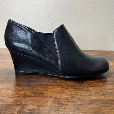 Botas de cuña Aerosoles Sundown 7 para mujer botines al tobillo de cuero negro sin cordones nuevas  Foto 1 de 4