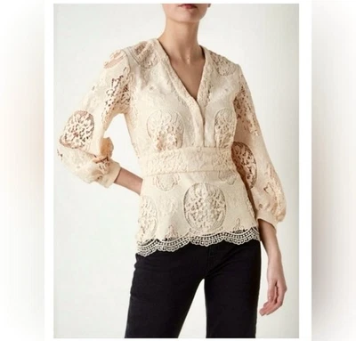 NWOT - MAJE Lalou Guipure Lace Blouse - Cream - V-neck Scalloped - 3 $295 - Image 1 of 4