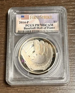 🇺🇸2014-P PCGS PR70DCAM SILVER $1 BASEBALL HALL OF FAME FIRST STRIKE 🇺🇸 - Picture 1 of 2