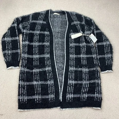 NWT Farmers Market Open Front Eyelash Cardigan Sweater Women's XL Black Plaid - Image 1 of 4