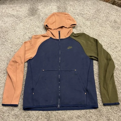 Sudadera con capucha Nike Tech para hombre talla pequeña cremallera completa polar 928483 410 bloques de color rara Foto 1 de 4