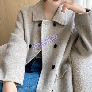 Korean Woolen Coat Women's Winter Mid Length Double Breatsed Loose Warm Outwear - Picture 1 of 17