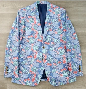 Vineyard Vines Blazer Men's 38R Crab Print Floral Cotton Two Button Double Vent - Picture 1 of 13