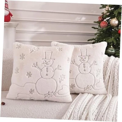 Christmas Throw Pillow Covers 18x18 Set of 2,Soft 18" x 18" (Pack of 2) Snowman - Image 1 of 4