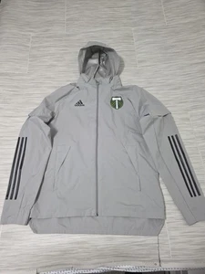 Adidas Portland Timbers Gray Hooded Full-Zip Windbreaker Jacket Mens M - Picture 1 of 7