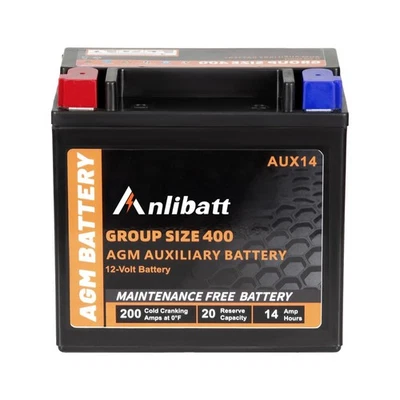 AUX14 Auxiliary Battery 12V 14Ah 20RC 200CCA Group 400 AUX Automotive Battery - Image 1 of 4