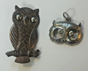 Vintage Owl Brooch in Bronze tone from Taiwan and Silver tone Owl pendant - Picture 1 of 3