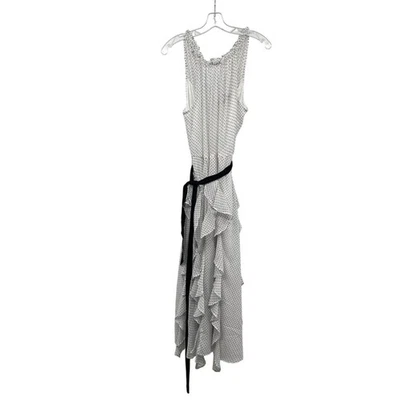 WHBM Womens Polka Dot Maxi Dress Halter Ruffle White/Black Belted Size 10 Lined - Image 1 of 4