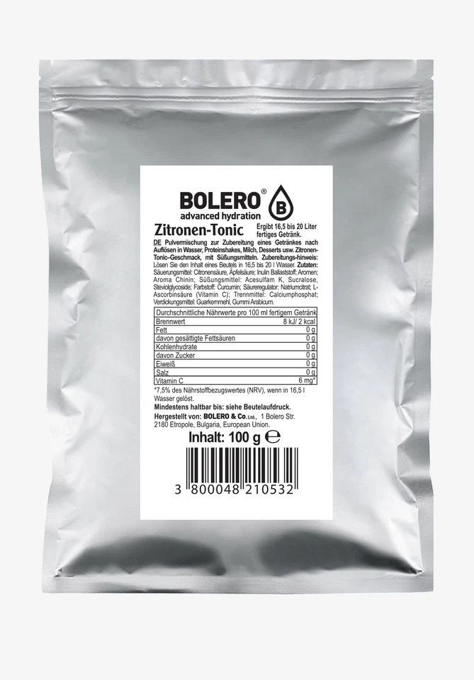 (56,20EUR/kg) Bolero Drinks zuckerfreies Getränkepulver 100g Beute Tonic Zitrone