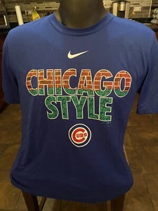 Nike Chicago Cubs T-shirt Chicago Style Blue MLB Baseball Size L Wrigley Field - Picture 1 of 3