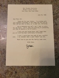 Rare Signed Mrs. Douglas MacArthur 1985 Personal Letter to Waldorf Astoria Mgr - Picture 1 of 7