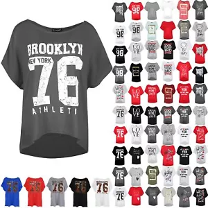 Ladies Womens PARIS 76 Printed Oversized Baggy Lagenlook Off Shoulder Tshirt Top - Picture 1 of 61