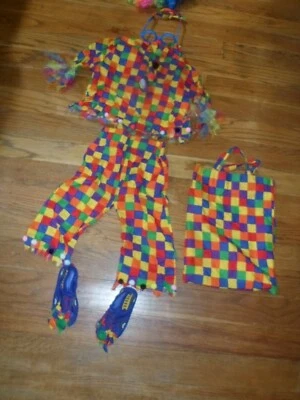 Fantasia de palhaço feita à mão meninos/meninas sm/2-4T. calças, sapatos superiores, peruca, óculos, bolsa tote - Imagem 1 de 2