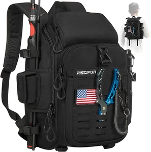 Piscifun Fishing Tackle Backpack with Rod & Gear Holder, Lightweight Fishing Tac - Picture 1 of 12