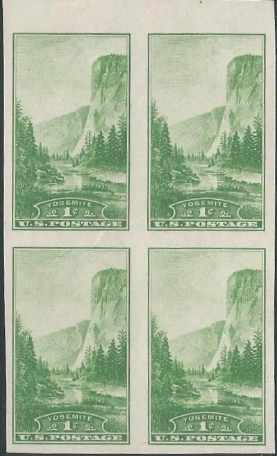 Block of 4 - Scott 756 - Imperf. NGAI - 1 cent - Yosemite - 1935 - MLH - Image 1 of 1
