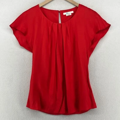 BODEN Top 4 Ravello Blouse Silk Blend Satin Pleated Keyhole Back Cap Sleeve Red - Image 1 of 4