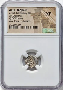 Antigua plata griega CELTA GAUL SEQUANI 1er siglo A.C. Quinarius Q.DOCI NGC XF - Imagen 1 de 2
