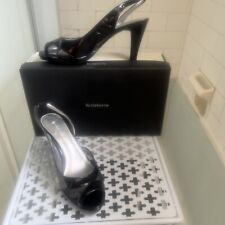 Liz Claiborne Black Patent Leather Peep Toe Sling Back Heels-New-Size 6.5
