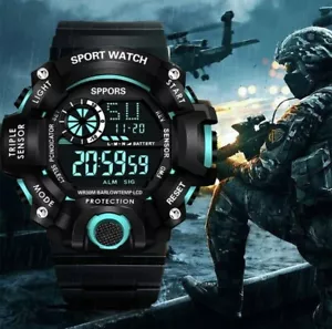 Mens Watches Big Face Military Army Walking Sports Digital LED Shockproof Watch - Picture 1 of 20