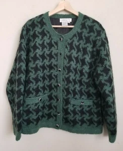 Tolle Cavalier Vintage Strickjacke Mohair schwarz grün mehrfarbig gefüttert Taschen Gr. M - Bild 1 von 8