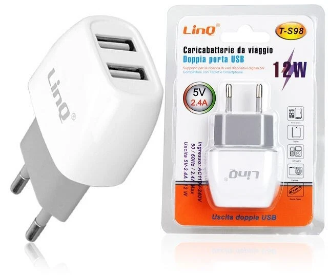 x Caricabatterie USB Doppio LinQ T-S98 12W Ricarica Rapida Smartphone Tablet - Immagine 1 di 1