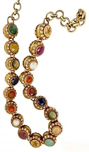 Choker Necklace Multi Gem Pearl Sterling Silver 925 22K Gold Plated Jaipur - Picture 1 of 8